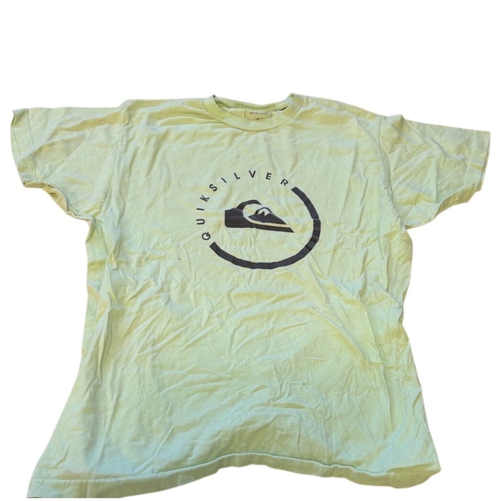 Quiksilver Mens Graphic T-Shirt Lime Green‎ Short Sleeve Logo Tee Size Large